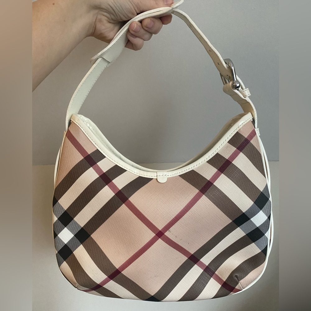 Burberry White Nova Check Barton Hobo. GUC